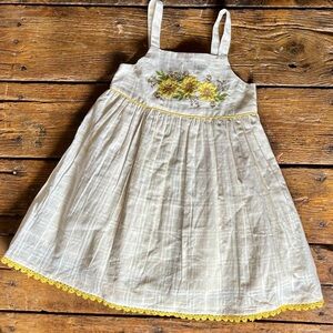 haute hippie Toddler Girls Sun Dress Pale Yellow, Embroidered Sun Flowers Cotton